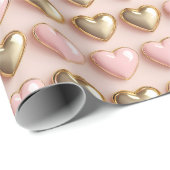 ピンクと金ゴールドのハート ラッピングペーパー (ロールコーナー)