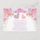 ピンクと金ゴールドのバタフライディスプレイシャワーインサート エンクロージャーカード (正面)