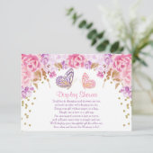 ピンクと金ゴールドのバタフライディスプレイシャワーインサート エンクロージャーカード (スタンド正面)