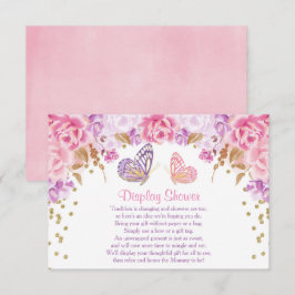 ピンクと金ゴールドのバタフライディスプレイシャワーインサート エンクロージャーカード