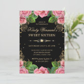 ピンクと金ゴールドのバラフローラSweet sixteen 招待状 (スタンド正面)