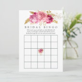 ピンクと金ゴールドのバラ水彩ブライダルシャワービンゴ 招待状 (スタンド正面)