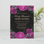 ピンクと金ゴールドのバラ縁どフローラSweet sixteen 招待状 (スタンド正面)