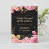 ピンクと金ゴールドのバラ縁どフローラSweet sixteen 招待状 (スタンド正面)