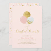 ピンクと金ゴールドのバルーンのガイド付き親 招待状 (正面/裏面)