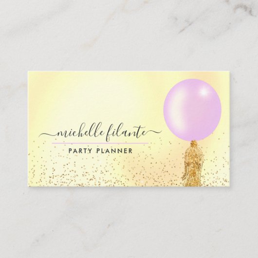 ピンクと金ゴールドのバルーンパーティープランナー名刺 名刺 (正面)