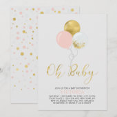 ピンクと金ゴールドのバルーン | Oh Baby Girl Baby Shower 招待状 (正面/裏面)