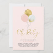 ピンクと金ゴールドのバルーン | Oh Baby Girl Baby Shower 招待状 (正面)