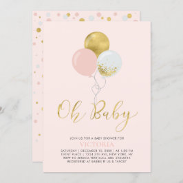 ピンクと金ゴールドのバルーン | Oh Baby Girl Baby Shower 招待状