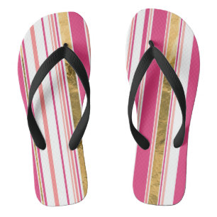 ピンクと金ゴールドのパタストライプーン ビーチサンダル
