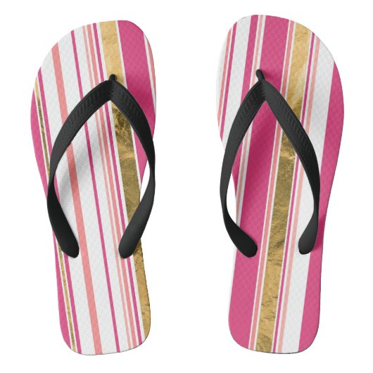 ピンクと金ゴールドのパタストライプーン ビーチサンダル (フットベッド)
