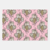 ピンクと金ゴールドのパリをテーマにした ラッピングペーパーシート (正面3)