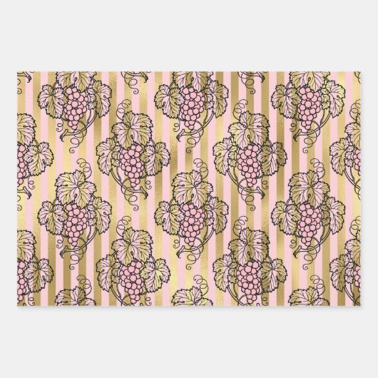 ピンクと金ゴールドのパリをテーマにした ラッピングペーパーシート (正面2)