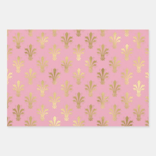 ピンクと金ゴールドのパリをテーマにした ラッピングペーパーシート (正面2)