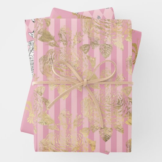 ピンクと金ゴールドのパリをテーマにした ラッピングペーパーシート (インサイチュ)