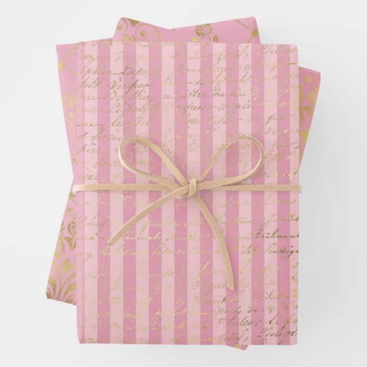 ピンクと金ゴールドのパリをテーマにした ラッピングペーパーシート (インサイチュ)