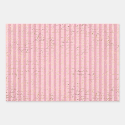 ピンクと金ゴールドのパリをテーマにした ラッピングペーパーシート (正面)