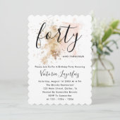 ピンクと金ゴールドのフェミニン台本の女性40歳の誕生日 招待状 (スタンド正面)