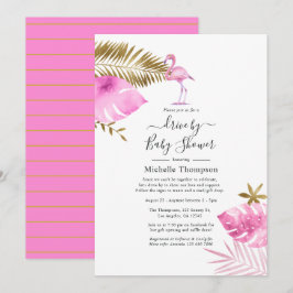 ピンクと金ゴールドのフラミンゴがシャワーでドライブ 招待状