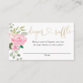 ピンクと金ゴールドのフローラおむつラッフルカード エンクロージャーカード (正面)