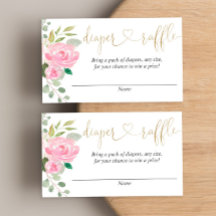 ピンクと金ゴールドのフローラおむつラッフルカード