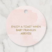 ピンクと金ゴールドのフローラが赤ちゃんポップ・アートののシャワーラベルに対応 フェイバータグ (裏面)