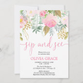 ピンクと金ゴールドのフローラを飲み、赤ちゃんの女の子のシャワーを参照 招待状