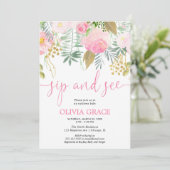 ピンクと金ゴールドのフローラを飲み、赤ちゃんの女の子のシャワーを参照 招待状