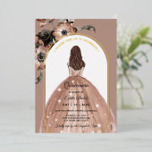 ピンクと金ゴールドのフローラアーチキンセアニラ実在 箔招待状 (立ち正面)