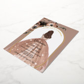 ピンクと金ゴールドのフローラアーチキンセアニラ実在 箔招待状 (回転した状態)