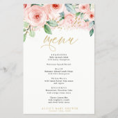 ピンクと金ゴールドのフローライベントディナー紙メニュー チラシ (正面)