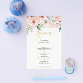 ピンクと金ゴールドのフローライベントディナー紙メニュー チラシ (シングル)