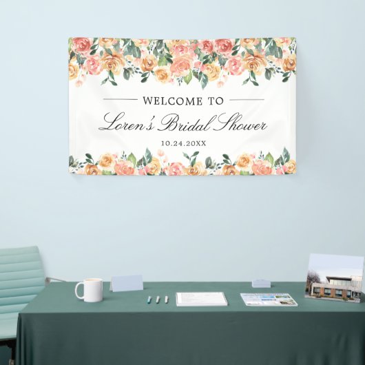ピンクと金ゴールドのフローラエレガントブライダルシャワーへようこそ 横断幕 (トレードショー)