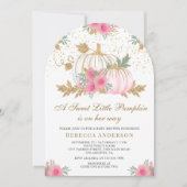 ピンクと金ゴールドのフローラカボチャのアーチ赤ちゃんシャワー 招待状 (正面)