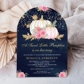 ピンクと金ゴールドのフローラカボチャアーチ海軍ベビーシャワー 招待状