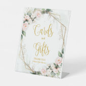 ピンクと金ゴールドのフローラギフトとカード 台座サイン (正面)