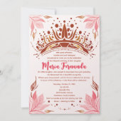 ピンクと金ゴールドのフローラクラウンキンセアニラパーティー 招待状 (正面)