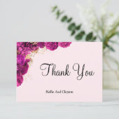 ピンクと金ゴールドのフローラサンキューカード (スタンド正面)