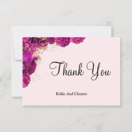 ピンクと金ゴールドのフローラサンキューカード