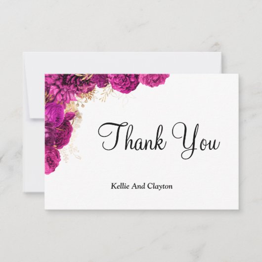 ピンクと金ゴールドのフローラサンキューカード (正面)