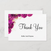 ピンクと金ゴールドのフローラサンキューカード (正面/裏面)