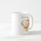 ピンクと金ゴールドのフローラハートマグカップ コーヒーマグカップ (正面右)