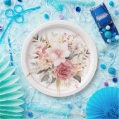 ピンクと金ゴールドのフローラバタフライ結婚ズ ペーパープレート (パーティー)