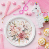 ピンクと金ゴールドのフローラバタフライ結婚ズ ペーパープレート (パーティー)