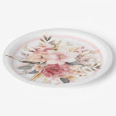 ピンクと金ゴールドのフローラバタフライ結婚ズ ペーパープレート (アングル)