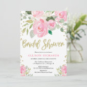 ピンクと金ゴールドのフローラバラブライダルシャワー 招待状 (スタンド正面)