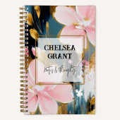 ピンクと金ゴールドのフローラパーソナライズされたジャーナル ノートブック (正面)