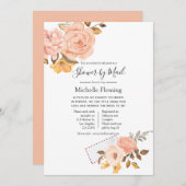 ピンクと金ゴールドのフローラブライダルまたはベビーシャワー(郵便) 招待状 (正面/裏面)