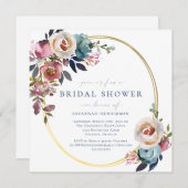 ピンクと金ゴールドのフローラブライダルシャワーへの招待 招待状 (正面/裏面)