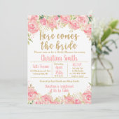 ピンクと金ゴールドのフローラブライダルシャワー招待状 招待状 (スタンド正面)